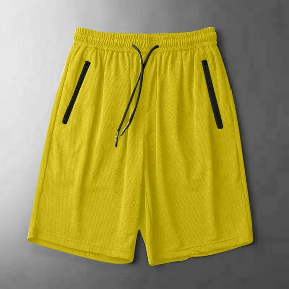 Mens Shorts Quick-drying Ice Silk Running Solid Color Pocket Summer Shorts Yellow L