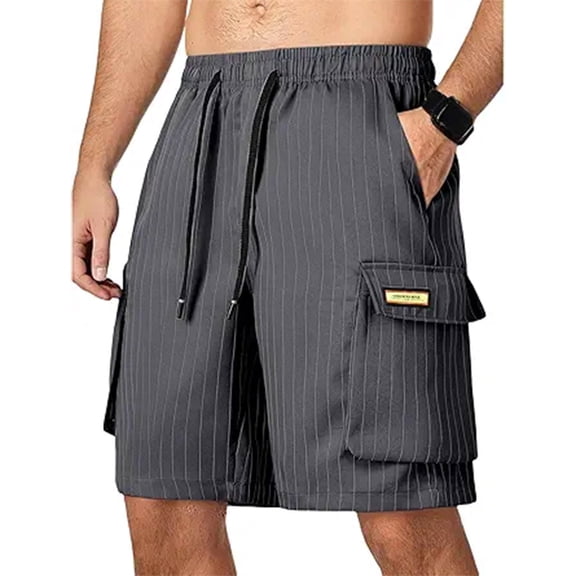 Mens Shorts Solid Color Training Elastic Waist Pocket Bermuda Shorts Gray S