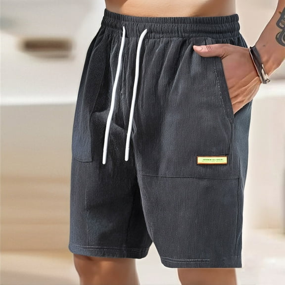 Mens Shorts Solid Color Training Elastic Waist Pocket Bermuda Shorts Gray S