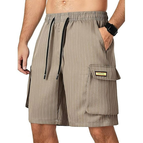 Mens Shorts Solid Color Training Elastic Waist Pocket Bermuda Shorts Khaki S