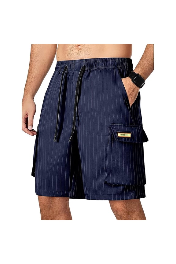 Mens Shorts Solid Color Training Elastic Waist Pocket Bermuda Shorts Navy S
