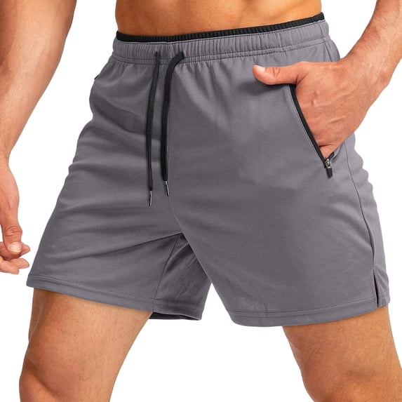 Mens Shorts Drawstring Relaxed Fit Athletic Gym Shorts Summer Beach Shorts with Zipper Pocket