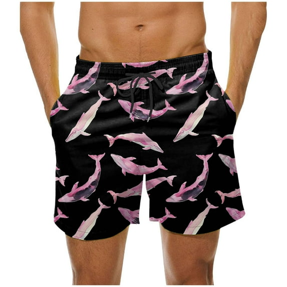 Mens Shorts Elastic Waist Drawstring Waistband Print Casual Pocket Beach Shorts 2-Multicolor L