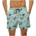 thumbnail image 1 of Mens Shorts Elastic Waist Drawstring Waistband Print Casual Pocket Beach Shorts Mint Green M, 1 of 4