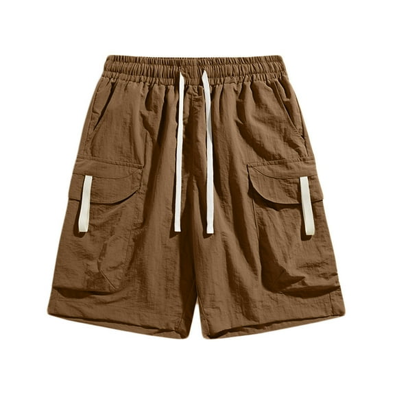 Mens Shorts Fashion Sports Multi-Pockets Casual Summer Solid Elastic Waistband Short Pants Cargo Shorts for Men Khaki M
