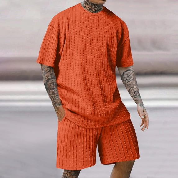 Mens Shorts Fashionable Short Sleeved Round Neck Sports and Leisure Perforated Suit