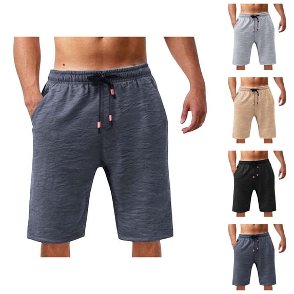 Mens Shorts Knee Length Summer Lightweight Breathable Elastic Waist Straight Leg Loose Beach Shorts with Pockets