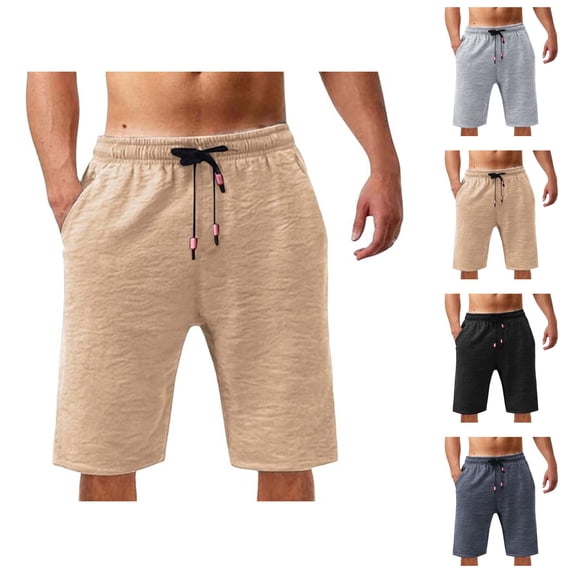 Mens Shorts Knee Length Summer Lightweight Breathable Elastic Waist Straight Leg Loose Beach Shorts with Pockets
