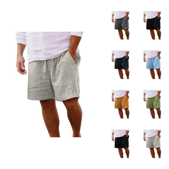 Mens Shorts Linen Blend Drawstring Waist, Casual Cotton Summer Shorts for Men, Lightweight Lounge Shorts with Pockets, Elastic Waist Shorts for Travel or Home Relaxation S-XXL, Black