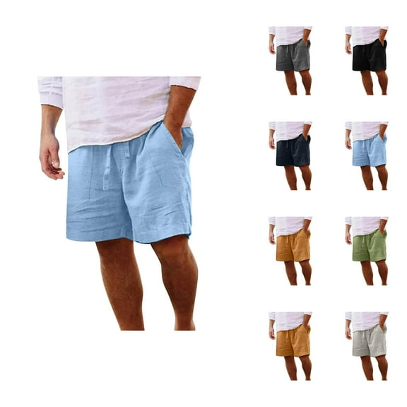 Mens Shorts Linen Blend Drawstring Waist, Casual Cotton Summer Shorts for Men, Lightweight Lounge Shorts with Pockets, Elastic Waist Shorts for Travel or Home Relaxation S-XXL, Black