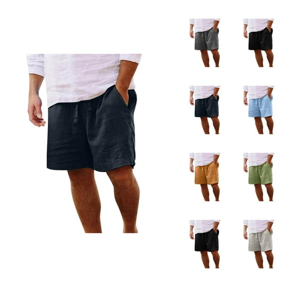 Mens Shorts Linen Blend Drawstring Waist, Casual Cotton Summer Shorts for Men, Lightweight Lounge Shorts with Pockets, Elastic Waist Shorts for Travel or Home Relaxation S-XXL, Black