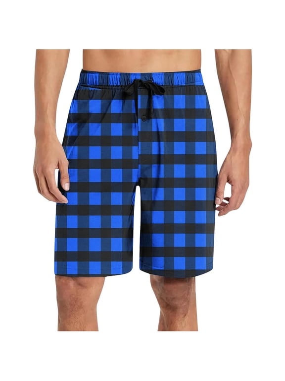 Mens Shorts Loose Elastic Waist Pajama Shorts Plaid Printing Beach Shorts Pockets Casual Sports Fitness Home Wear Half Short Pants