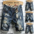 thumbnail image 1 of Mens Shorts Loose Wide Leg Denim Shorts Ripped Distressed Decorative Draped Casual Men Jeans Blue 30, 1 of 9