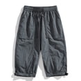 thumbnail image 1 of Mens Shorts, Men's Casual Capris Cargo Pants Elastic Waist Drawstring Loose Street Style Hip Hop Trousers with Pockets, 1 of 9