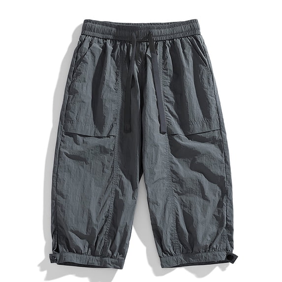 Mens Shorts, Men's Casual Capris Cargo Pants Elastic Waist Drawstring Loose Street Style Hip Hop Trousers with Pockets