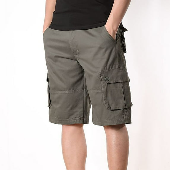 Mens Shorts Men's Casual Mid Waist Cropped Trousers Multi Pockets Outdoor Straight Leg Pants Shorts Pants Jean Shorts Cargo Shorts for Men Army Green 44 Cotton Blend