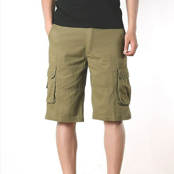 Kagetolytai Mens Shorts Men's Casual Mid Waist Cropped Trousers Multi Pockets Outdoor Straight Leg Pants Shorts Pants Shorts Men Dark Green 40