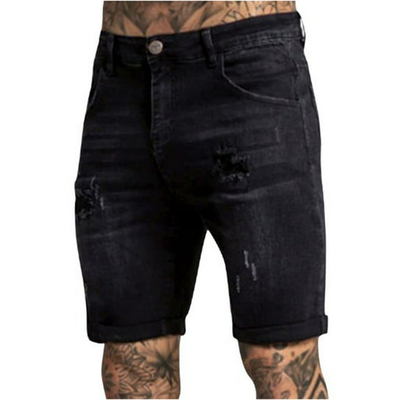 Mens Shorts Men's Jeans Shorts Ripped Distressed Denim Shorts With Broken Hole Distressed Stretchy Jeans Ripped Jean Shorts Cargo Shorts for Men Black XL Cotton