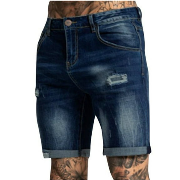 Mens Shorts Men's Jeans Shorts Ripped Distressed Denim Shorts With Broken Hole Distressed Stretchy Jeans Ripped Jean Shorts Cargo Shorts for Men Dark Blue S Cotton