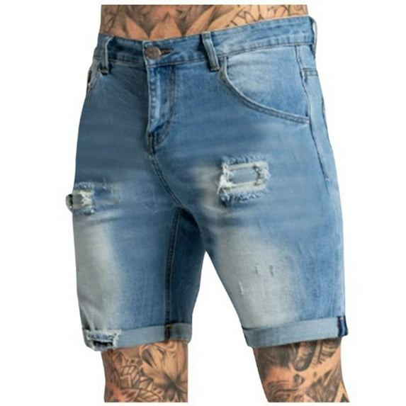 Mens Shorts Men's Jeans Shorts Ripped Distressed Denim Shorts With Broken Hole Distressed Stretchy Jeans Ripped Jean Shorts Cargo Shorts for Men Sky Blue M Cotton