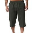 thumbnail image 1 of Mens Shorts, Men's Long Linen Shorts Below Knee Pocketed 3/4 Summer Drawstring Capri Pant, 1 of 6