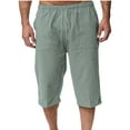 thumbnail image 1 of Mens Shorts, Men's Long Linen Shorts Below Knee Pocketed 3/4 Summer Drawstring Capri Pant, 1 of 6