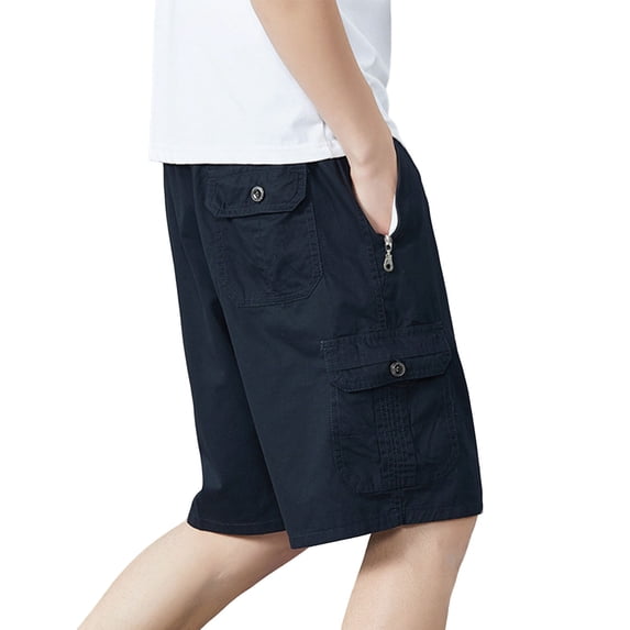 Mens Shorts, Mens Cotton Cargo Shorts 12 Inch Inseam Elastic Waist Drawstring Summer Beach Holiday Shorts with Pockets