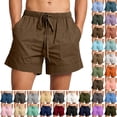 thumbnail image 1 of Mens Shorts Plus Size Cotton Linen Casual Shorts Color Solid Mens Shorts with Pockets Pull Rope Mens Shorts Elastic Waist Beach Shorts for Men Plus Size Brown ,4XL, 1 of 9