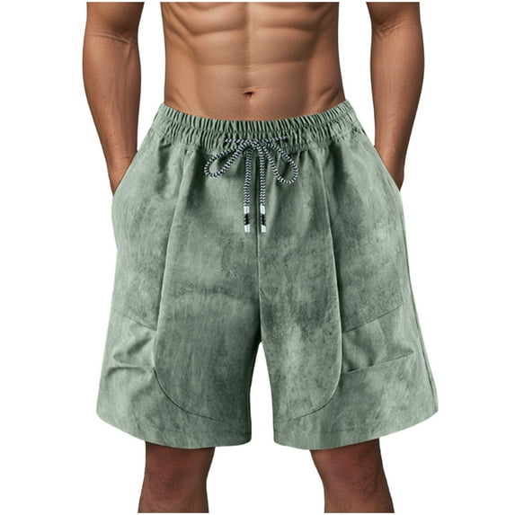 Mens Shorts Plus Size Elastic Waisted Drawstring Solid Color Comfy Summer Loose Shorts with Pocket Army Green L