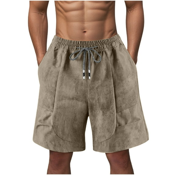 Mens Shorts Plus Size Elastic Waisted Drawstring Solid Color Comfy Summer Loose Shorts with Pocket Brown L