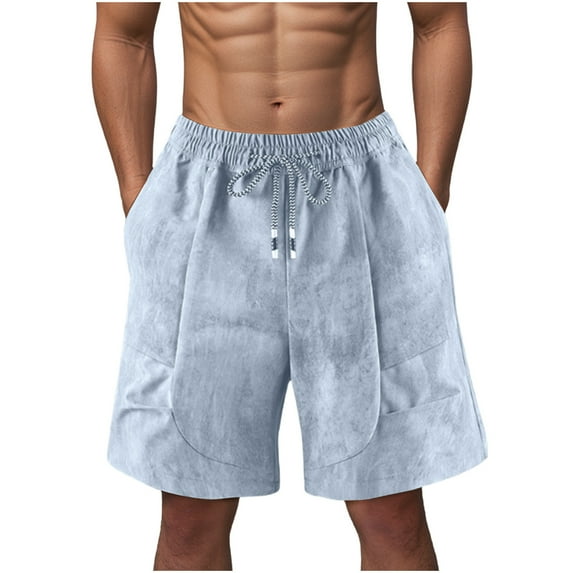 Mens Shorts Plus Size Elastic Waisted Drawstring Solid Color Comfy Summer Loose Shorts with Pocket Gray L