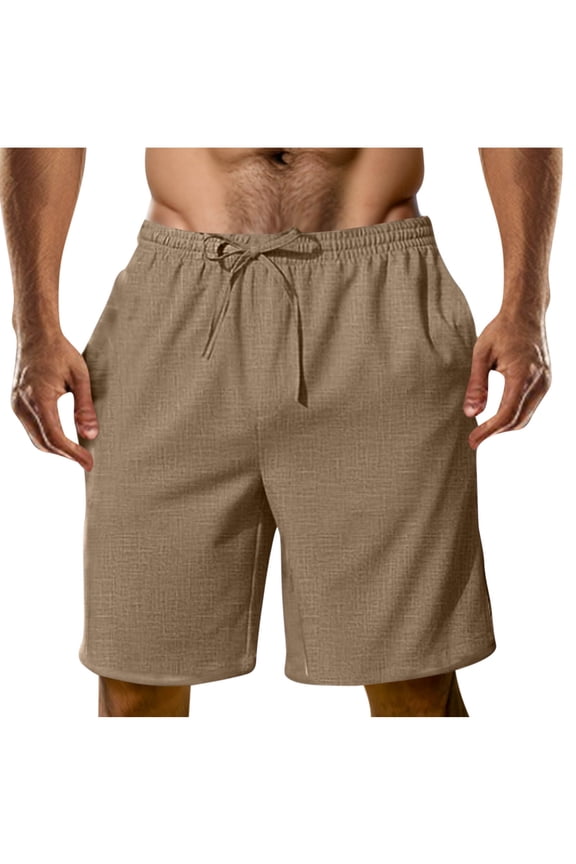 Mens Shorts Polyester Lightweight Summer Beach Walk Short Pants with Pockets Drawstring Elastic Waist Sweat Shorts, Brown L