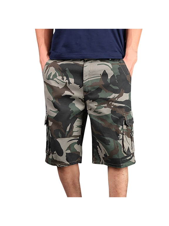 Mens Shorts Printing Camouflage Cargo Shorts Low Rise Casual Loose Biker Shorts Lightweight Fashion Regular Fit Daily Patchwork Comfy Shorts(Green,XL)