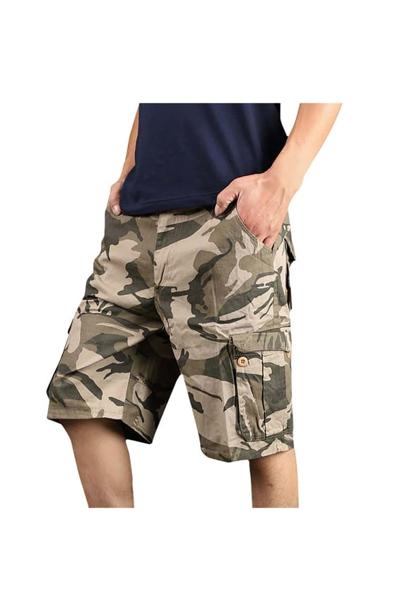 Mens Shorts Printing Camouflage Cargo Shorts Low Rise Casual Loose Biker Shorts Lightweight Fashion Regular Fit Daily Patchwork Comfy Shorts(Orange,L)