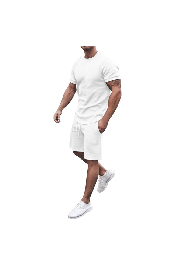 Mens Shorts Set Summer 2 Piece Outfits Casual Solid Shirt and Short Sets Athletic Sportswear Suit Sweatsuit Tracksuits