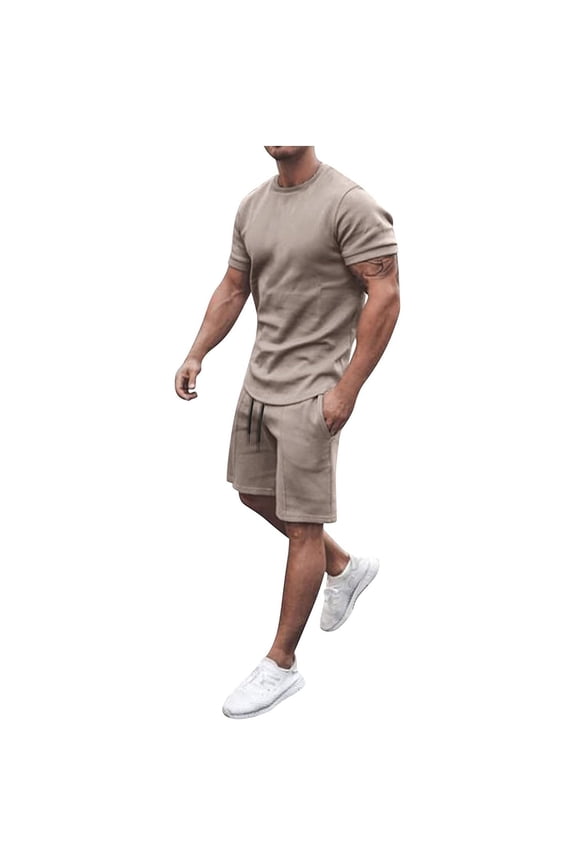Mens Shorts Set Summer 2 Piece Outfits Casual Solid Shirt and Short Sets Athletic Sportswear Suit Sweatsuit Tracksuits