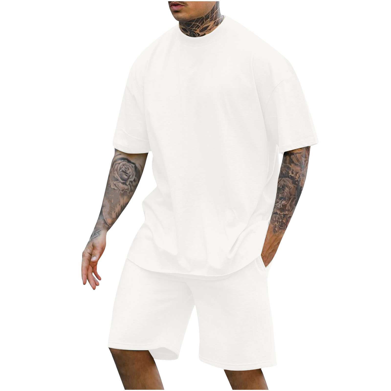 Mens Shorts Sets Piece Outfits Short Sleeve Crew Neck T-shirts