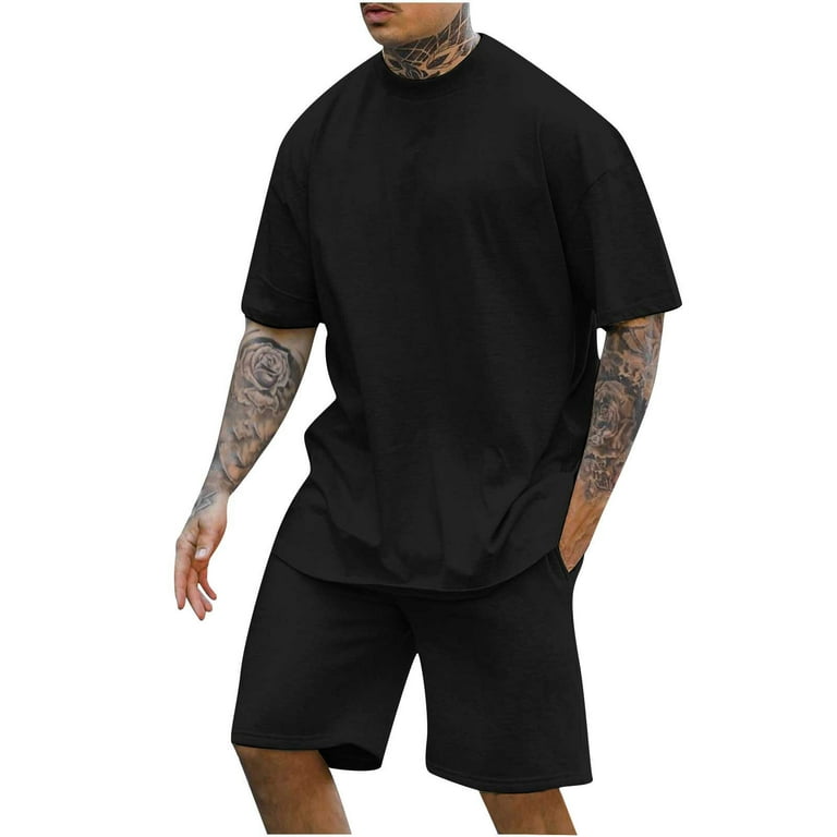(税込) Outfits Piece 2 Sets Shorts Mens Short T Neck Crew Sleeve Clothing