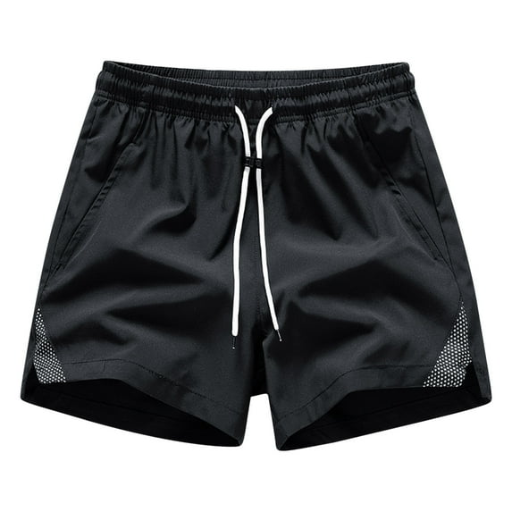 Mens Shorts Solid Color Ice Silk Breathable Outdoor Casual Sports Shorts Black L