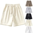 thumbnail image 1 of Summer Mens Shorts Solid Color Loose Casual Sports Capris Shorts Half Shorts Pants Fashion Clothes Beige L, 1 of 9