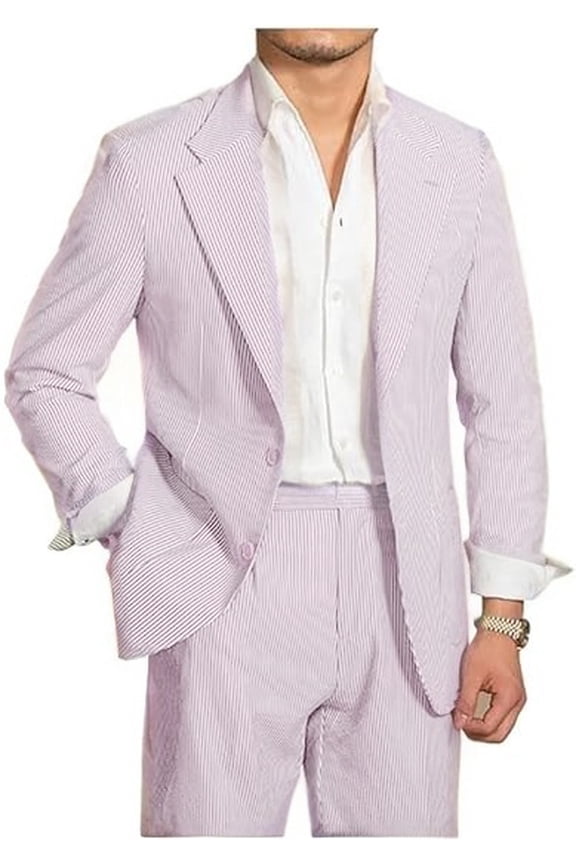 Mens Shorts Suits 2 Piece Seersucker Suit Slim Fit Two Button Blazer Short Pants Casual Set Summer Beach Wedding