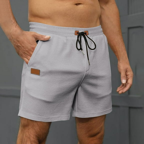Mens Shorts Summer Athletic Waffle Pant Casual Fashion Shorts with Pockets Lacing Waist Fitness Sports Short Beach Exercise Shorts Pant