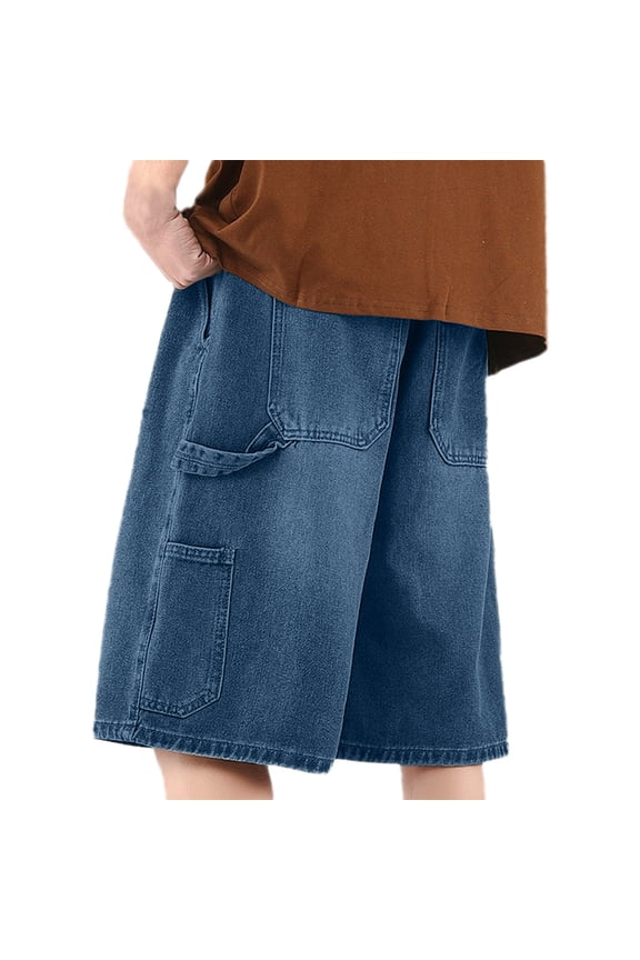 Mens Shorts Summer Baggy Denim Cargo Shorts Hip Hop Skateboard Style Regular Fit Casual Jeans for Men Dark Blue M