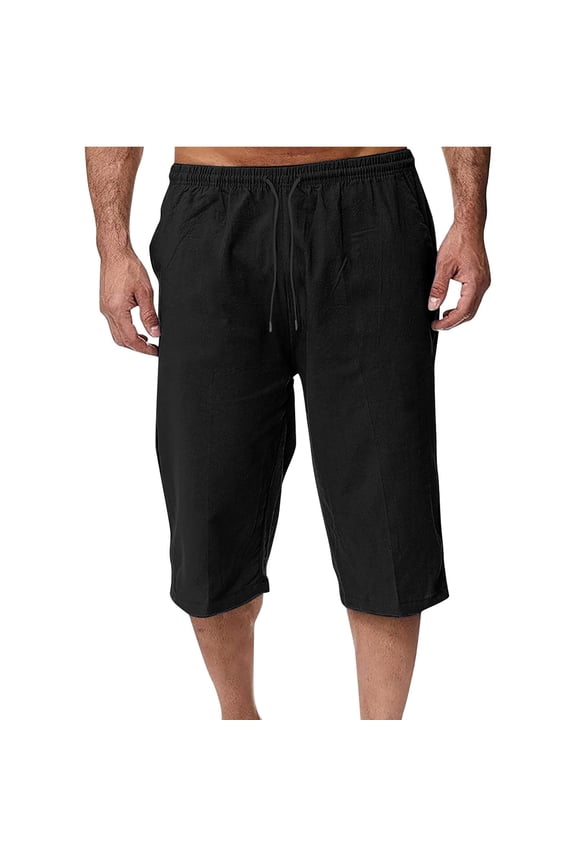 Mens Shorts Summer Casual Capri Pants Loose Lightweight Drawstring Elastic Waist Below Knee Capri Pants