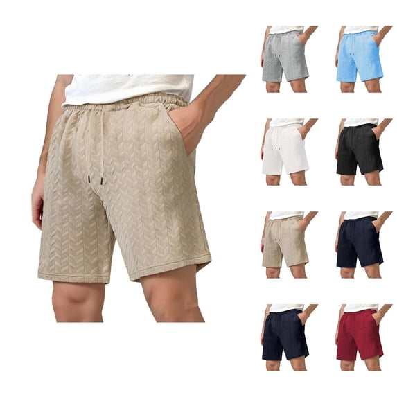 Mens Shorts Summer Casual Jacquard Textured Elastic Waist Straight Leg Relaxed Fit Beach Shorts with Pockets