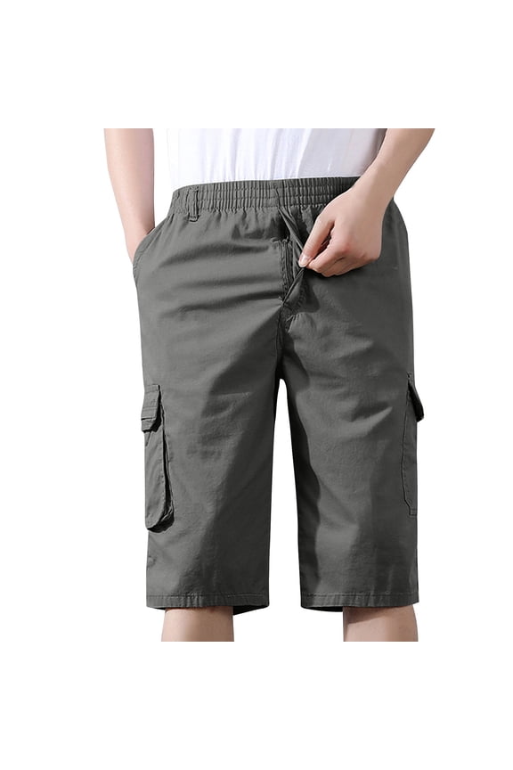 Mens Shorts Summer Casual Solid Fashion Pockets Elastic Waist Zipper Comfortable Short Cargo Pant Army Green,4XL