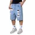 thumbnail image 1 of Mens Shorts Summer Loose Ripped Denim Shorts Casual Trendy Jeans for Men Light Blue 28, 1 of 3