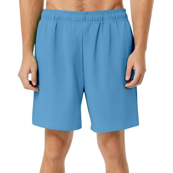 Mens Shorts Summer Solid Color Mesh Fitness Sports Beach Swimsuit Gym Shorts Men Sportwear,Blue,XXXL