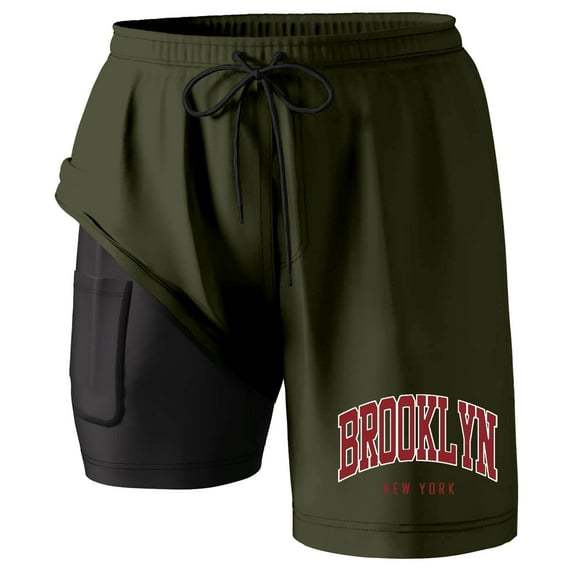 Mens Shorts Swim Trunks with Compresssion Liner Inseam Board Shorts Bathing Suit with Pockets Beach Shorts