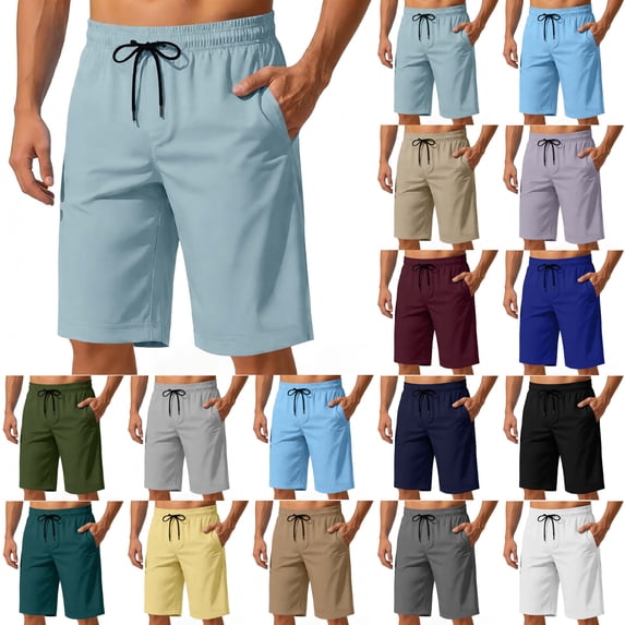 Mens Shorts Under $10 Summer Casual Shorts Solid Color Mens Shorts Elastic Waist Sports Lightweight Breathable Pocket Shorts for Men, Light Blue-L